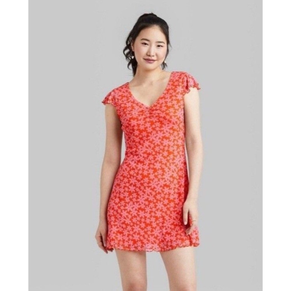 Y2K Wild Fable Retro floral Mini Dress Size XL orange